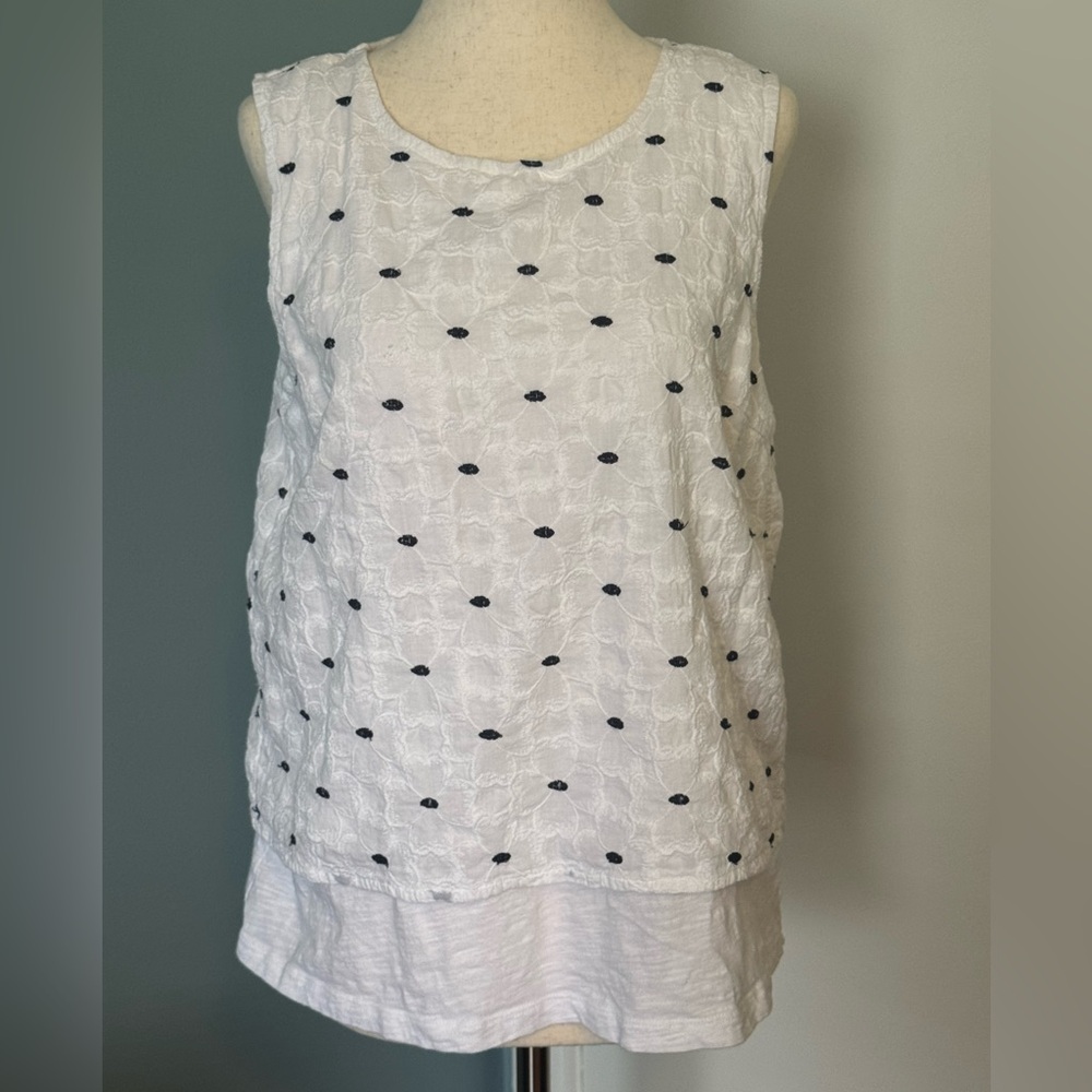 Talbots White and Navy Sleeveless Top
